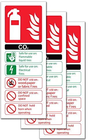 Lot de 3 panneaux extincteurs CO2 en vinyle adhésif pour extincteur 75 x 200 mm