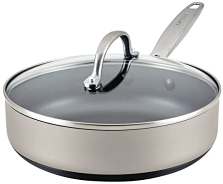 Anolon Achieve Hard Anodized Nonstick Sauté Pan with Lid, 3 Quart - Silver