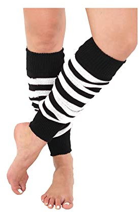 GUBA® Women’s Stripes Leg Warmer Extra Soft Stylish Fancy Winter 80s Dress Costume Accessory Stretchy Knit Leg Warmers For Ladies Girls (Black, White)