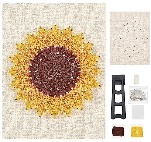 WEBEEDY Kit de arte de cuerda para principiantes, kit de manualidades de uñas de girasol, suministros de arte de decoración de pared, regalo único, juego de dibujo de bobinado