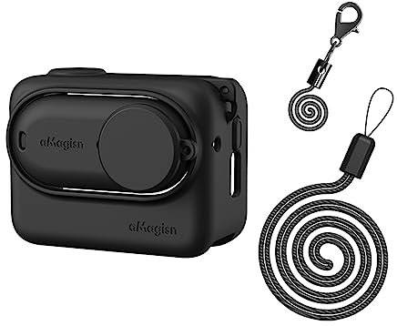 HUYUAWA Silicone Protective Case (Black) Compatible for Insta360 GO3 Sleeve Case Cover Lens Cap with Lanyard for Insta 360 GO 3 Action Camera Accessories