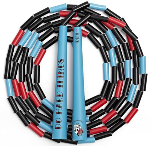 EliteSRS, Do Hard Things - Corda per saltare con perline per fitness, infrangibili, manici da 16,5 cm, con perline in plastica infrangibile da 2,5 cm, corda per saltare per interni ed esterni (rosso,