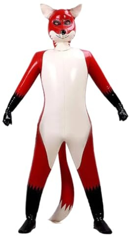 MALTZ Latex-Gummi-Overall mit Kapuze, Uniform, doppellagiger Catsuit, Fuchs, Cosplay, Ganzkörper-Wetlook, Farbe, Unisex, individuelle Größe XXS-XXL