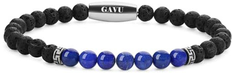 GAVU Herren Lapislazuli mit Lavastein Kristall Armband L