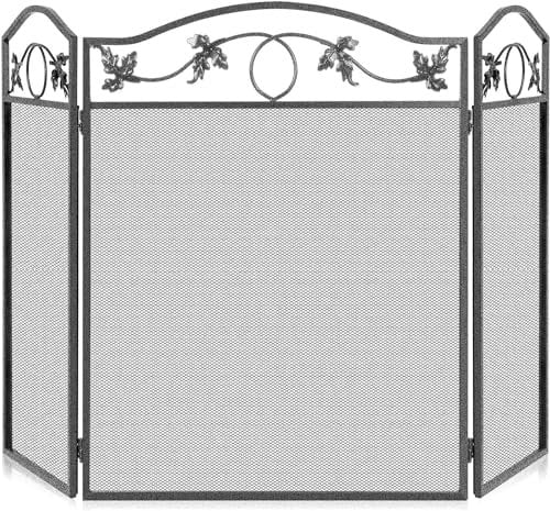 Unibos | Original Premium Decorative Fireguard - 3 Panel Foldable Fire Screen Protector, Fireplace Fence with Leaves Pattern, Indoor & Outdoor Freestanding Spark Guard for Baby & Pet