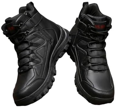 Herren-Arbeitsstiefel Mit Seitlichem Reißverschluss, Taktische Herren-Stiefel Für Outdoor-Sportarten Zum Schnüren Atmungsaktiv Hoher Schaft Mit Seitlichem Reißverschluss (Color : Black, Size : 43 EU