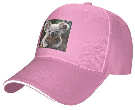 BROLEO Baseballkappe mit niedlichem Koala-Muster, lässig, schwarz, bequem, atmungsaktiv, Pink, Einheitsgr��e