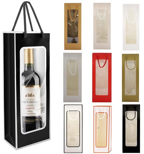 DITK-U 10 PCS Colorful Wine Gift Bags Single Wine Bottle Bag Reusable Wine Tote Bag with Transparent Window for Birthday Anniversary Wedding Party Christmas Festival