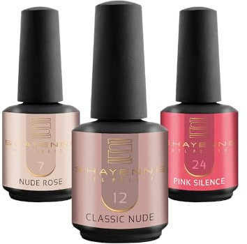 SHAYENNE UV Nagellack Set -MADE in GERMANY 3 Stück - 7 Nude Rose 15 ml - 12 Classic Nude 15ml - 24 Pink Silence 15ml Gel Farblack Gellack Nagel Lack Nail Polish Nagelgel