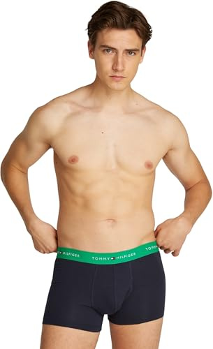 Tommy Hilfiger Men’s 3 Pack Trunks with Logo Waistband, Multicolor (Pri Green/Breezy Blue/Orange Thun), S