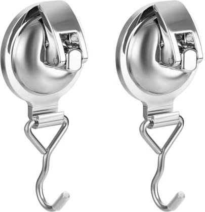 Khdrvok Heavy Duty Vacuum Wreath Cup Adhesive Hook，Hanging 13 lbs Robe Towel Hooks, Easy to Install and Remove, Super Suction for Kitchen，Bathroom and Restroom (Round Silver, 2Pack)