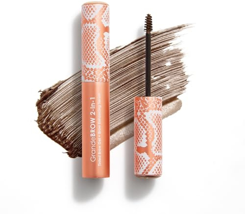 Grande Cosmetics GrandeBROW 2-in-1 Tinted Brow Gel + Brow Enhancing Serum for Thicker & Darker-Looking Eyebrows, Shape & Fill Brows, with Castor Oil & Mini Fibers - Medium, Travel Size (0.07 fl oz)