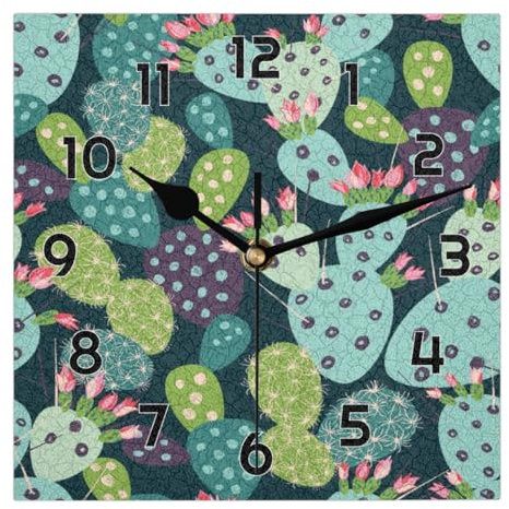 Mularoka Orologio da parete con pittura a cactus ad acquerello, 20,3 cm, silenzioso, senza ticchettio, funzionamento a batteria, moderno, al quarzo, per soggiorno, ufficio, casa, camera da letto,