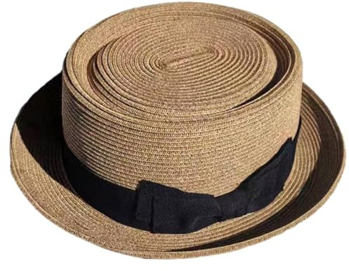 LEEINTO Sombrero de canotier para Mujer, Sombrero Fedora de Paja, Sombrero de Playa de Paja de Estilo británico, Sombrero de Paja, Sombrero de Panamá, Accesorios para Fotos