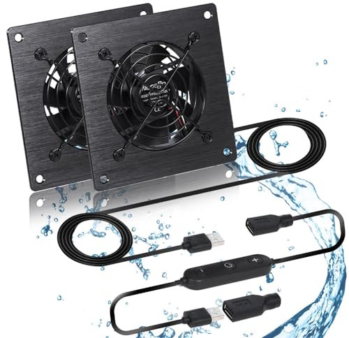 Xiaoqijia Dual 80mm Cabinet Cooling Fan - USB 5V/DC 12V Power, IPX5 Waterproof, 10-Speed Quiet System, 4 Size for Home Theater AV Cabinets, Greenhouse, Kennel & Computer Cooling (2 Fans)