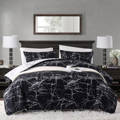 Luofanfei Bettdecke 220x240 Marmor Optik Schwarz Weiß Ganzjahresdecke Steppdecke Bettdecken Quilt Flauschige Mikrofaser Zudecke Weiche Steppdecke Set Sommerdecke Quilted Gesteppte Winter Tagesdecke