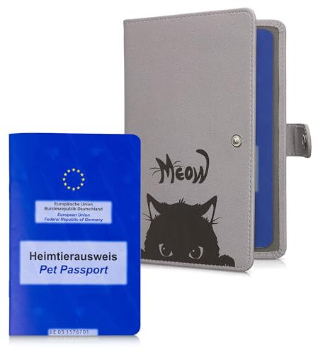 kwmobile Custodia Passaporto Europeo Animali Domestici - Cover Porta Documenti Cane Gatto - Porta Carta Identità - Portadocumenti Pelle Nubuck Gatto Nero