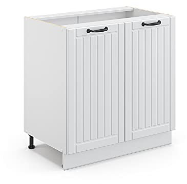 Vicco Armario bajo para Fregadero Fame-Line, Blanco casa de Campo/Blanco, 80 cm con Estante, ET Antracita