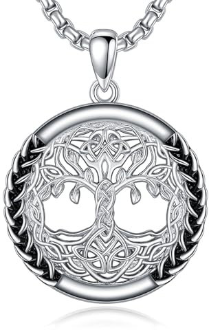ROMANTICWORK Tree of Life Necklace 925 Sterling Silver Celtic Knot Pendant Celtic Tree of Life Necklace Tree of Life Jewelry Gifts for Men Women