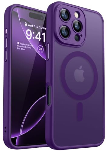 CANSHN Magnetic for iPhone 16 Pro Max Case, Upgraded [Full Camera Protection] [Compatible with Magsafe] [Translucent Matte] Shockproof Protective Phone Case for iPhone 16 Pro Max 6.9 - Deep Purple