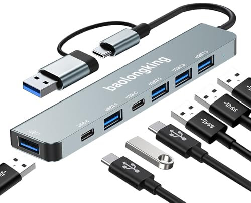 Adattatore HUB 7 in 1, hub USB C con 2 porte dati USB-C, USB3.0 e 4USB2.0, adattatore multiporta USB C portatile, per tablet, laptop, PS5/PS4, interruttore, stampante, ventola USB, flash drive (7 IN1