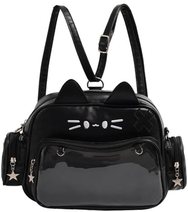 Japanischer Rucksack mit großem Fassungsvermögen, transparentes Fenster, Pin-Display, Itabag Schultertasche, Umhängetasche, Schulhandtasche, Schwarz , Modisch