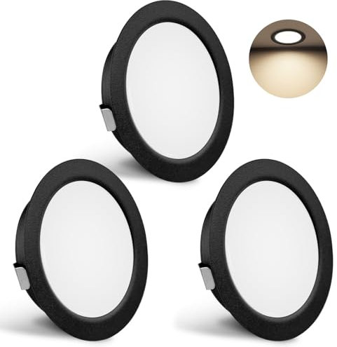 YindaLux 3er Set LED Einbaustrahler 230V 3W 4000K Neutralweiß, Ultra Flach 300LM Bohrloch 55-58mm und 15mm Flache, IP44 Möbeleinbauleuchte Einbauspots für Spiegelschrank, Schwarz
