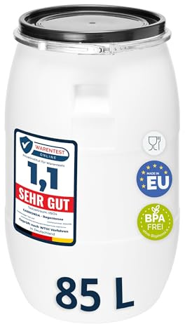 Garronda Réservoir d'eau de 85 litres Baril Alimentaire Bidon Eau GD-0078 | Fût à Large Ouverture, en HDPE, sans BPA, Tonneau de Jardin, Bac à Aliments pour Animaux, Conteneur d'Eau, Universel, Blanc