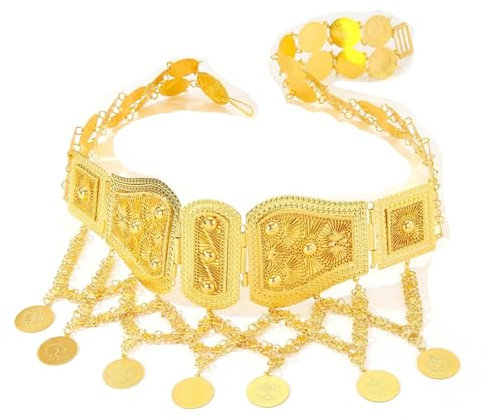 Wvapzxx Bauchkette mit arabischem goldenem Kreuz, Metallgürtel, klassisch, indisch, kurdisch, ethnisch, Körperschmuck, Gold A, Einheitsgröße