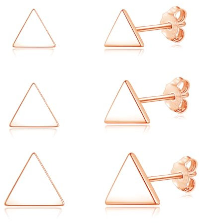 Loutade Ohrstecker Silber 925, 3 Paare 925 Sterling Silber Dreieck Ohrstecker Rose Gold Set, Hypoallergen Kleine Flache Knorpel Schlafen Ohrstecker Damen Silber Ohrringe Stecker für Kinder Mädchen
