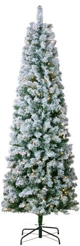 VEVOR Albero di Natale, Albero Artificiale Floccato Preilluminato 1,98 m, Albero Natale per Feste con 250 Luci LED Bianche, 814 Punte Rami, Base in Metallo per Decorazioni per Feste in Casa e Ufficio