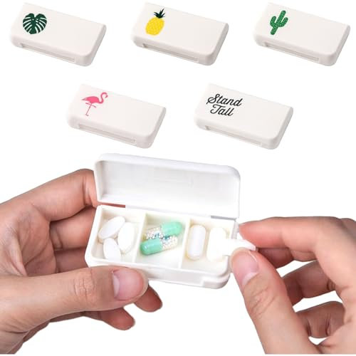 5 Stück Pillendose Klein für Unterwegs,3 Fächer Pillendose Mini 1 Tage,Mini Tablettenbox Pillenbox,Tablettenbox Klein Pillendose für Unterwegs,Small Medikamentenbox für Vitamin,Fischöl,Medikamente