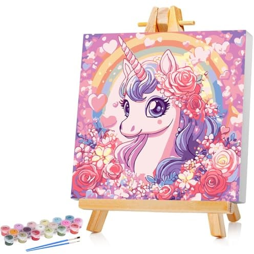 Peinture licorne par numéros pour enfants à partir de 5, 6, 7, 8, 9 ans, pour décoration de maison, 20 x 20 cm, avec cadre en bois