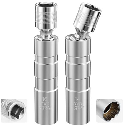 Maxentico Cle a Bougie 14mm et 16mm, 2 Pièces Precision Steel Clé À Bougie, Paroi Mince Clés À Bougie Allumage, Douille Bougie, Douilles de Bougie D'Allumage Magnétique, Généraux Bougie Cles