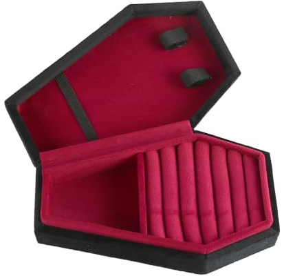 Laroal Mini-Schmuckschatulle in Sargform, Gothic-Stil, Plüschsamt, kleiner Schmuck-Organizer für Ringe, Ohrringe, Halsketten, Armbänder, einzigartiges Schmucketui im Sargstil