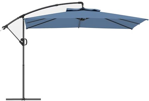 Outsunny Ombrellone quadrato sfalsato 3 x 3 m, ombrellone da giardino per esterni con manovella, base a croce, ombrellone inclinabile e girevole a 360°, tessuto in poliestere 180 g/m², protezione UV