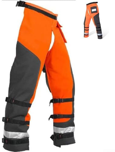 Volakebeing Chainsaw Chap, 9 Layer Protection Lightweight Logging Safety Pants Adjustable Belt Quick Snap Fasteners for Men Women Cutting Tasks Orange(L)