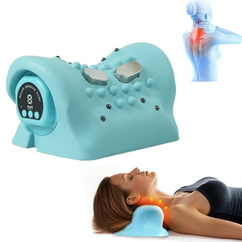 Nackenmassagegerät, EMS Nackenmassagegerät Elektrisch mit 3 Stufen Wärme und 3 Stufen Vibration, Gepulste Physiotherapie und Magnet-Massage, für Linderung von Schulter- und Nackenschmerzen