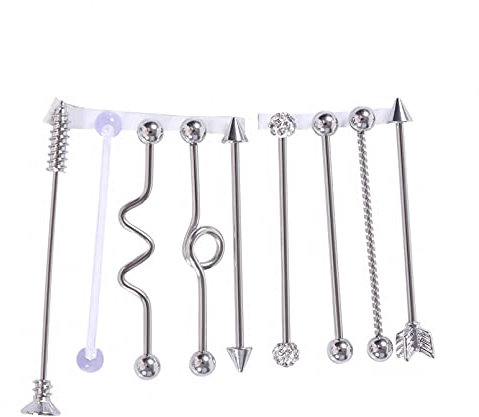 9 Teile/satz Ohrringe Lange Gerade Langhantel Edelstahl Pfeil Ringe Tragus Piercing Körperschmuck