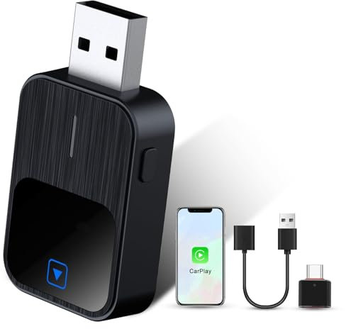 Adaptador Carplay Inalambrico, 2025 Car Play Inalámbrico para Apple Coche, para Convertir CarPlay con Cable en Inalámbrico, Fácil de Usar, Plug & Play Compatible iOS 10+