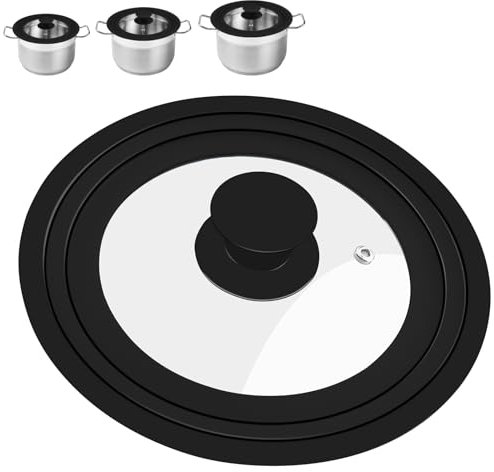 Zosenyer Couvercle Casserole, 3 in 1 Couvercle Poele avec Pommeau Ø 16, 18, 20cm, Couvercle Universel en Verre pour Casseroles et Poêles, avec Soupape D'échappement et Bord en Silicone, Noir