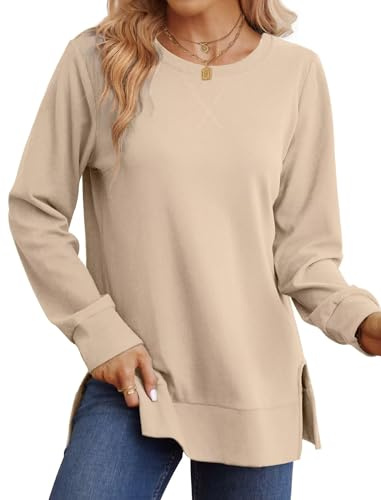 WIHOLL Sweatshirts for Women Oversized Jumpers Side Split Ladies Long Sleeve Tops