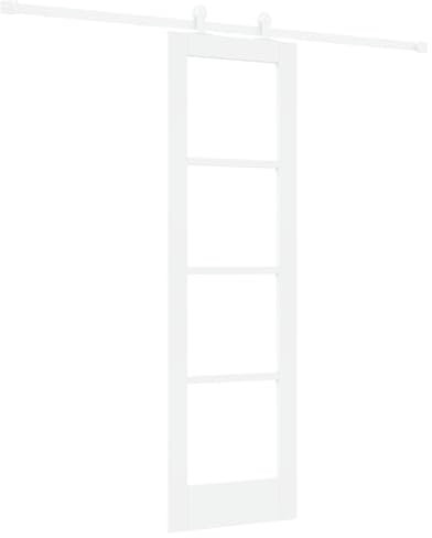 vidaXL Porta Scorrevole Orkdal Bianca Legno Massello e Vetro 61 x 198.5 cm Con Set di Hardware da 200 cm Uso Interno Porta Interna Moderna Salvaspazio Durevole Partizionamento Regolabile