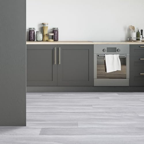 FloorPro Dusky Oak Vinyl Plank Design Vinyl Roll Flooring Light Grey Stylish Plank Pattern Cushioned Bathroom Kitchen Lino Flooring (1, 5metres x 2metres (16ft 4 x 6ft 6))