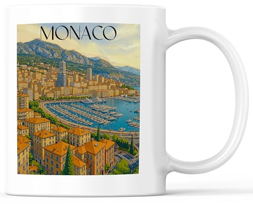 favplace Tasse mit Städtemotiv Monaco Côte d’Azur Kaffeebecher - Geschenkidee bzw. Geschenk für Fernweh oder Heimat - Reise Kaffeetasse 330ml Weiß