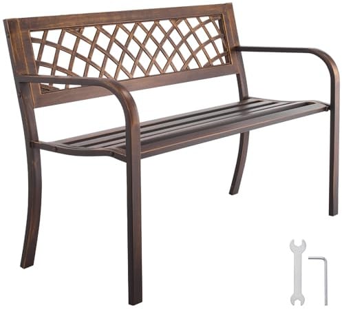 VEVOR Gartenbank Gartenmöbel Bänke 116 cm 250 kg Tragkraft, Terrassenbank mit Metallrahmen aus Karbonstahl, Balkonbank mit PVC-Netzmuster & Armlehnen, Terrassenbank für Garten Park Hof, Schwarz