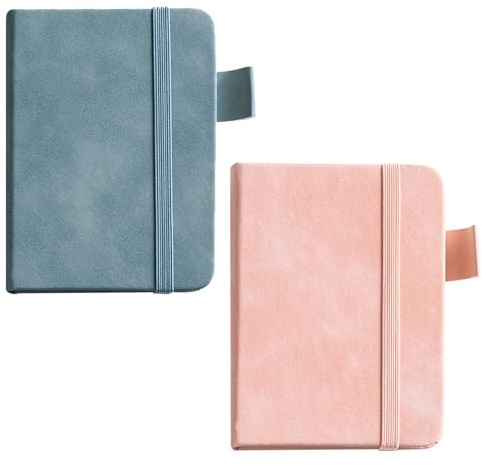 YJSDDNTY 2 pcs Notizbuch A7, Notizblock Mini Notizbuch, Taschennotizbuch Leder mit Elastischem Verschlussband für Reisen Schule,Journal, Reisetagebuch(Rosa + Blau)
