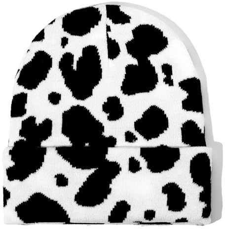 IHLOOTD Kuh Mütze Hut Strickmütze Kuh Beanie Mütze Milchkuh Wintermütze Tier Winter Cap Damen Herren Unisex Weich & Warm