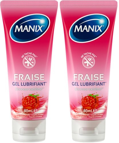 MANIX Fraise : Lubrifiant Intime (80mL) Goût Fraise/Compatible avec les Préservatifs (Lot de 2)