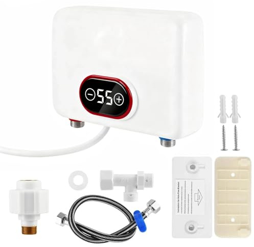 Mini Durchlauferhitzer, 3500-5500W 220V Elektrische Warmwasserbereiter IPX4 Schutz mit LED-Temperaturanzeige, Plug-and-Play Heißwasser für Dusche, Küche, Bad